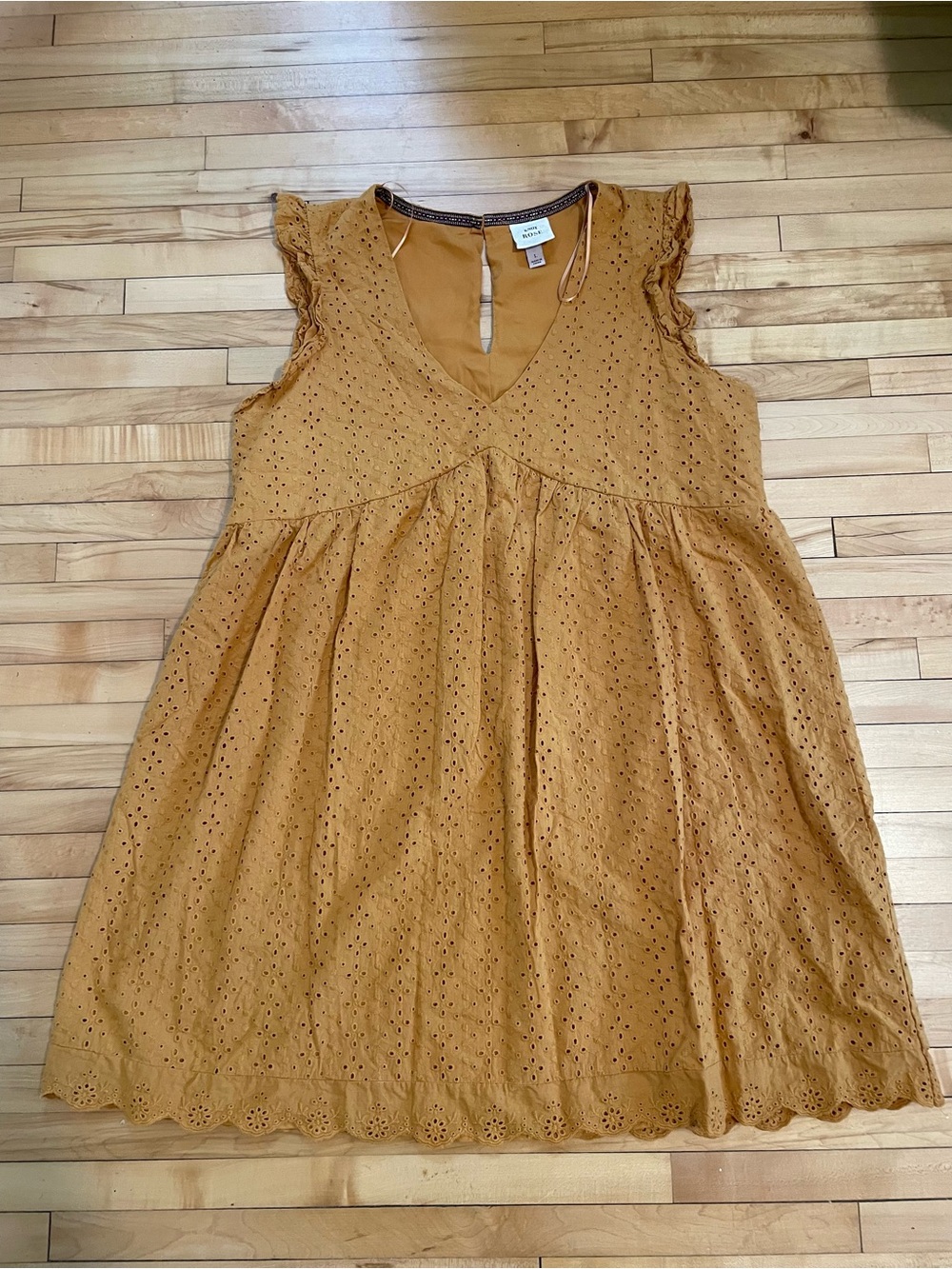 Knox Rose mustard yellow eyelet dress with small polka dots, size L #eyelets
